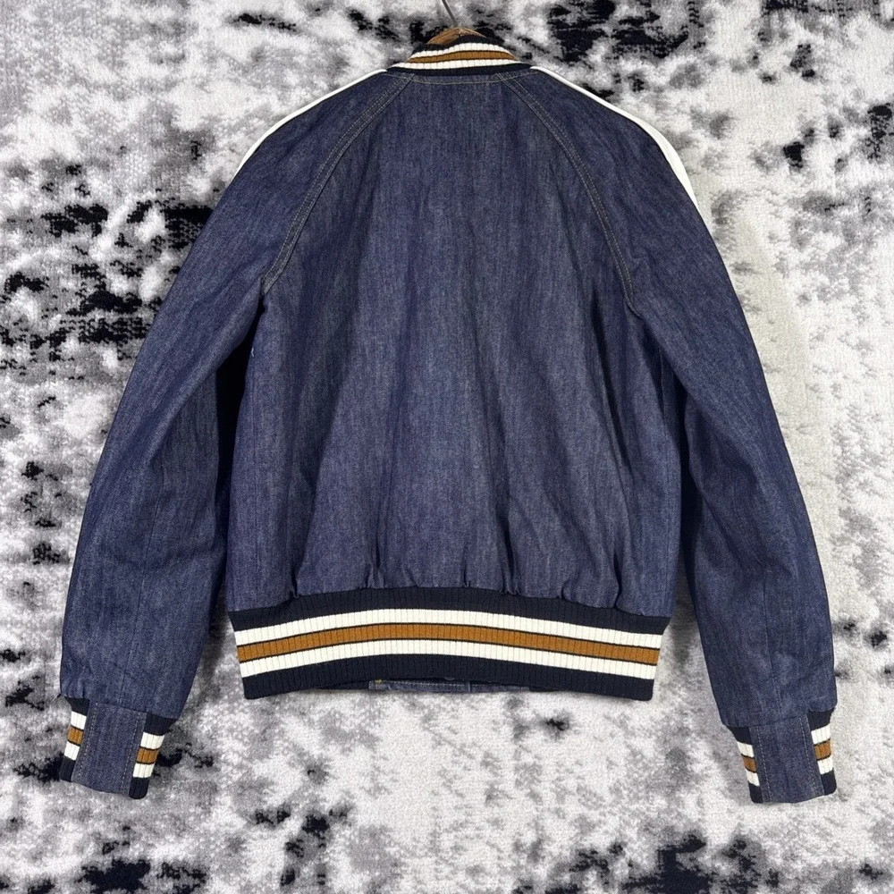 Coach‎ Denim Varsity Jacket Womens Small Dark Wash Blue Embroidered Cutesy Girly